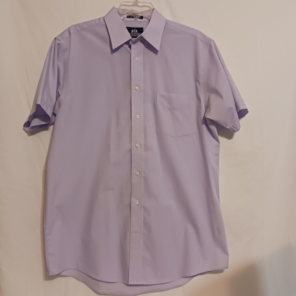 Stafford Dress Shirt Mens 16 Purple Excellent Short Sleeve Wrinkle Free ButtonUp